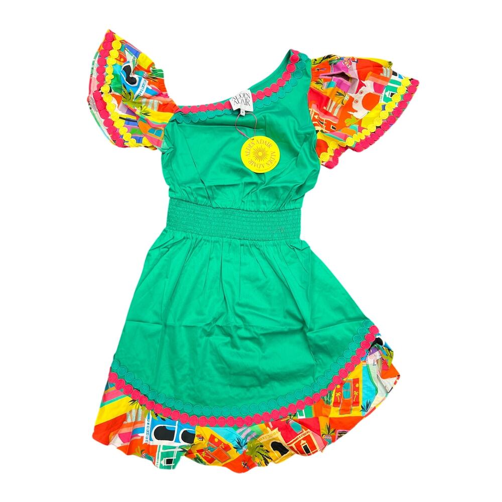 Alden Adair Green Tropical One Shoulder Mini Dress Size M NWT